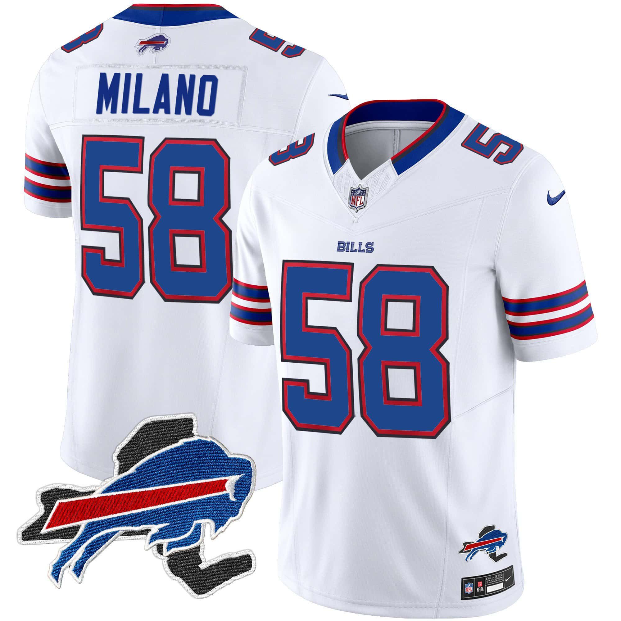 Men Buffalo Bills #58 Milano White 2024 Nike Patch Vapor Limited NFL Jersey